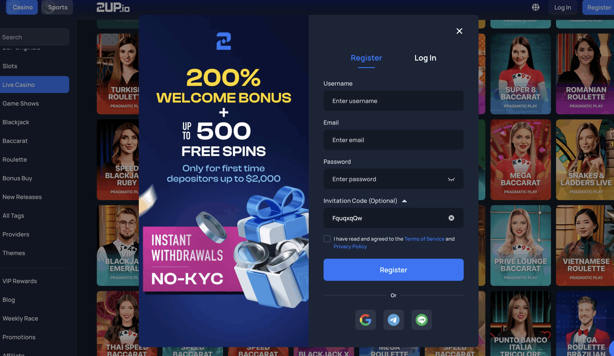 2UP Casino signup