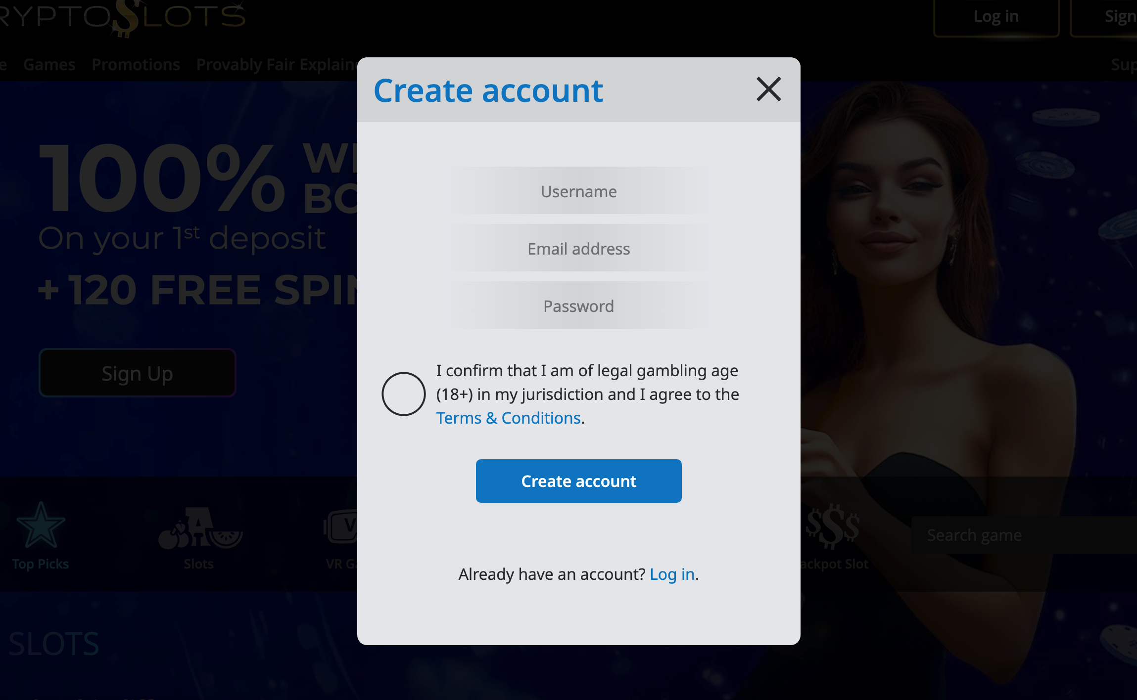 Cryptoslots signup