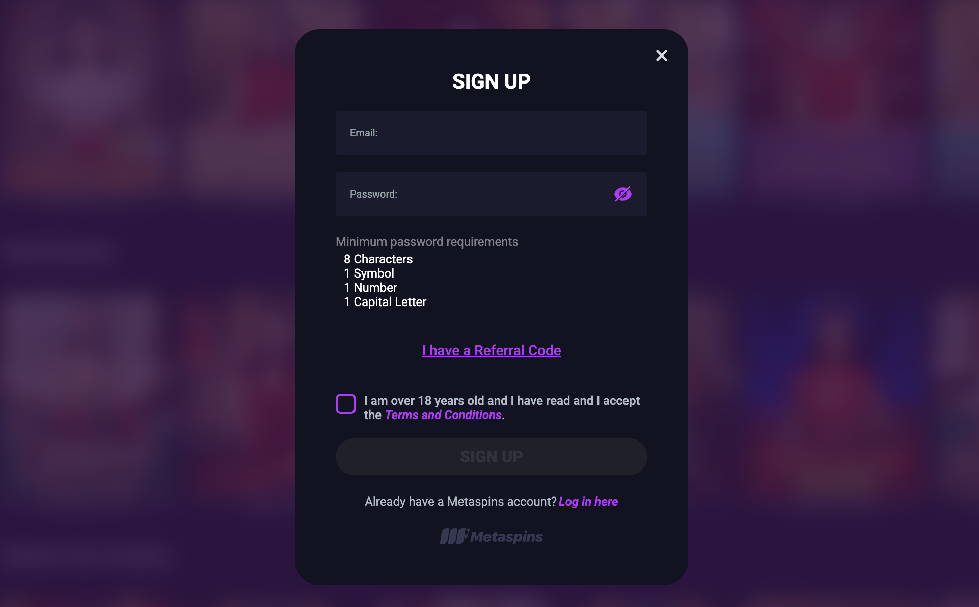 Metaspins signup offer