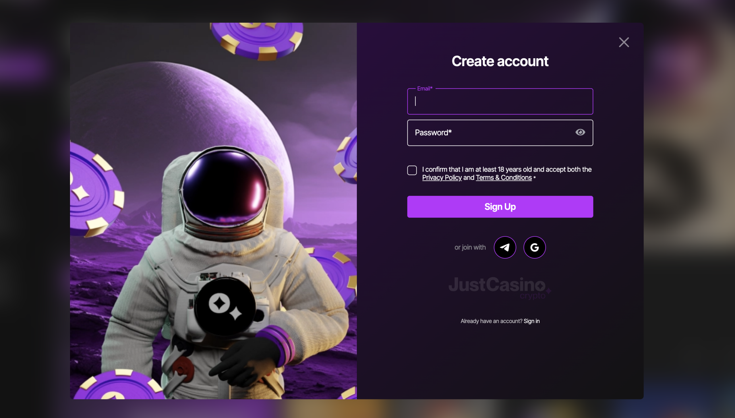 Just Casino registration