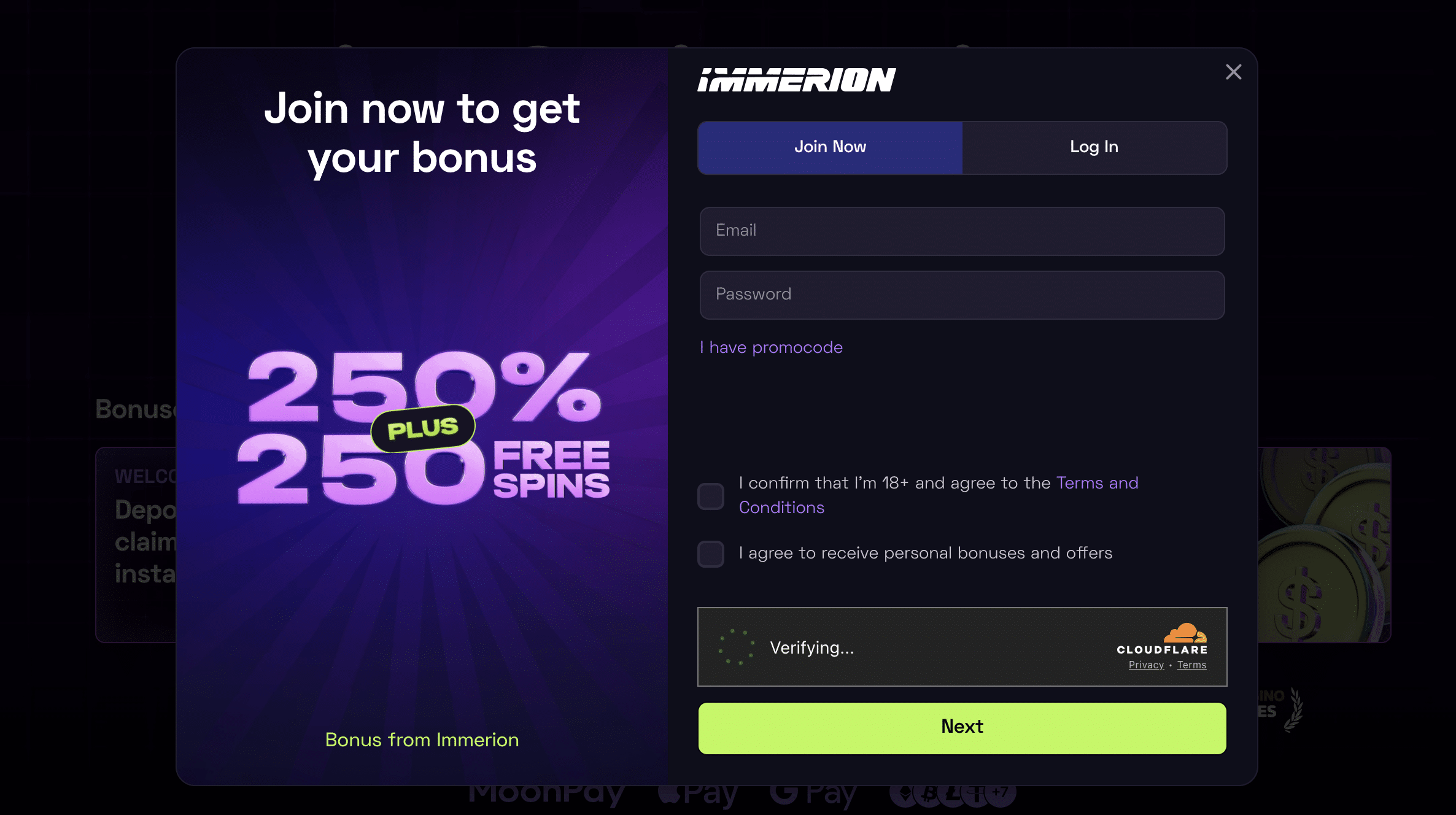 Immerion Crypto Bonus Offer