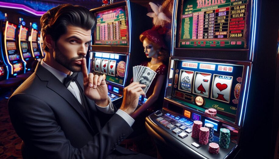 A gambler playing slot machine in a VeGas Casino