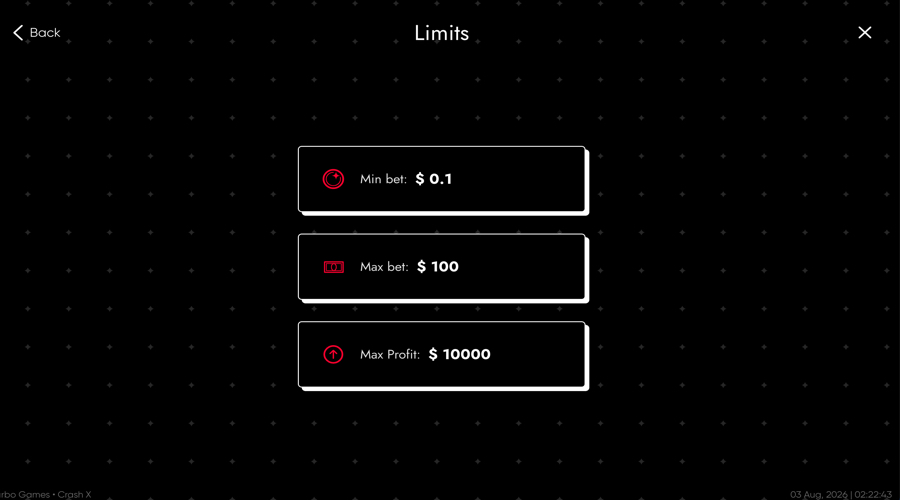 Crash X bet limits